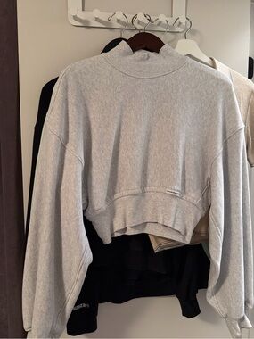 Alexander Wang Light Gray Cropped Mock Neck Sweatshirt